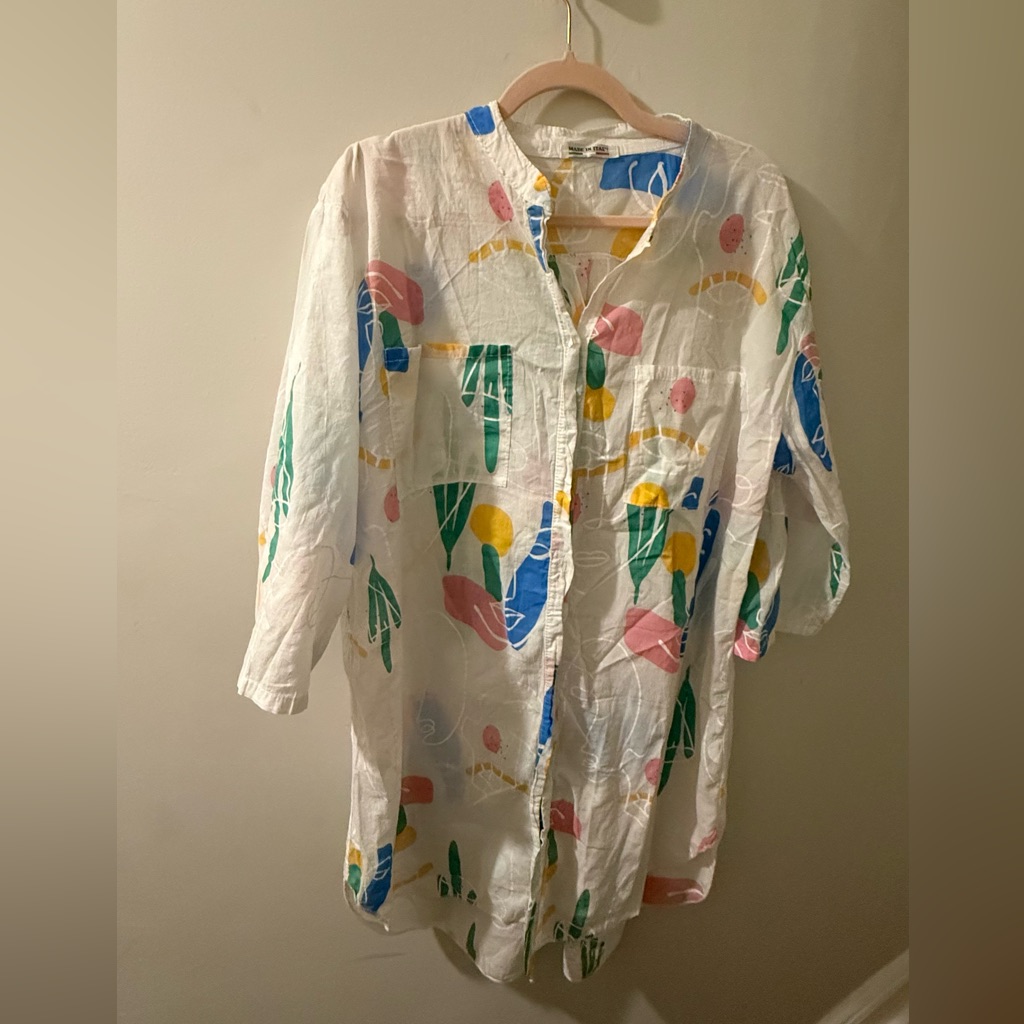 G.Kero Printed Cotton Midi Shirt Dress In Multicolored Abstract Print